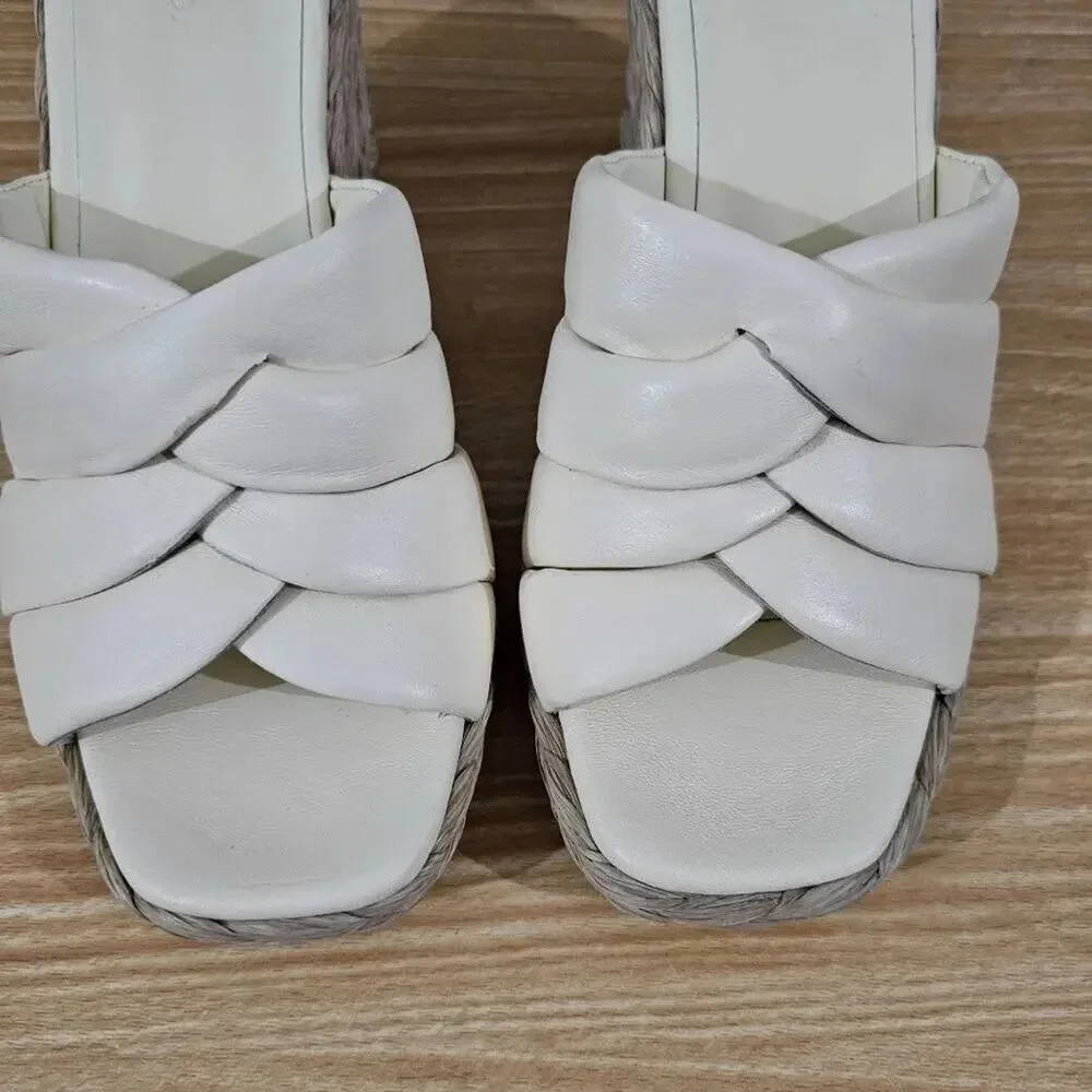 NEW Vince Gilian Woven Espadrille Wedge Sandal Marble Cream Size 8